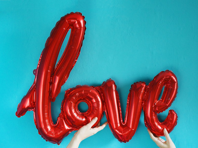 red love balloon on blue background