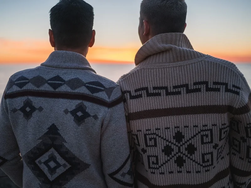 two men looking out into the sunset enjoying their LGBTQ relationships