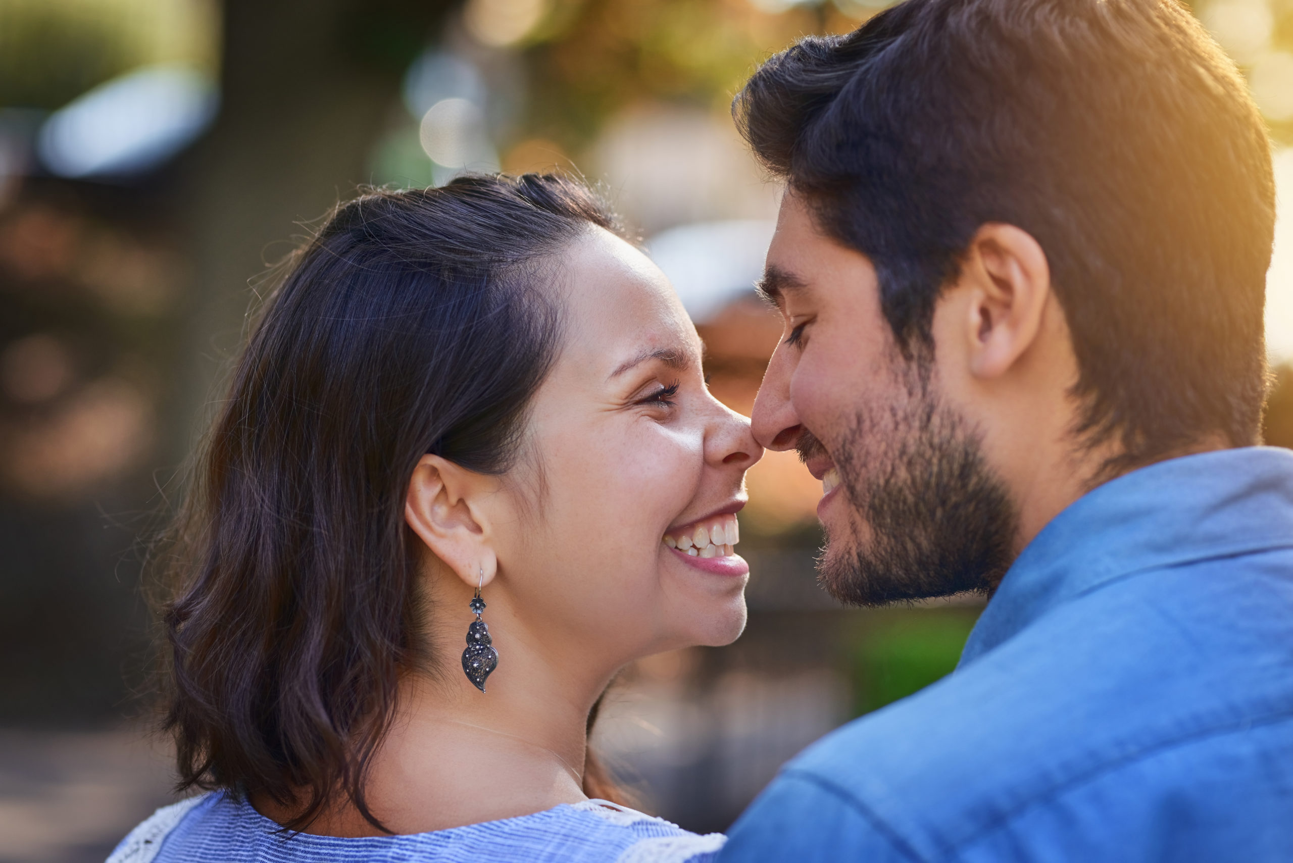 Kiss, Love, Romantic Dating Concept. Profile Portrait of Young