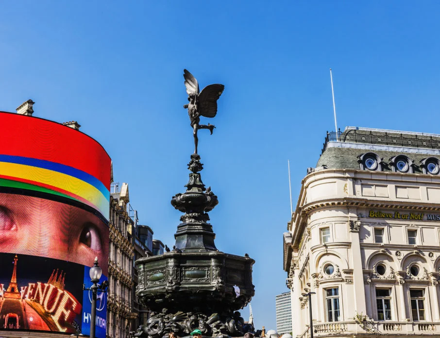 Image of Piccadilly Circus, London showing the the statue of Anteros, the