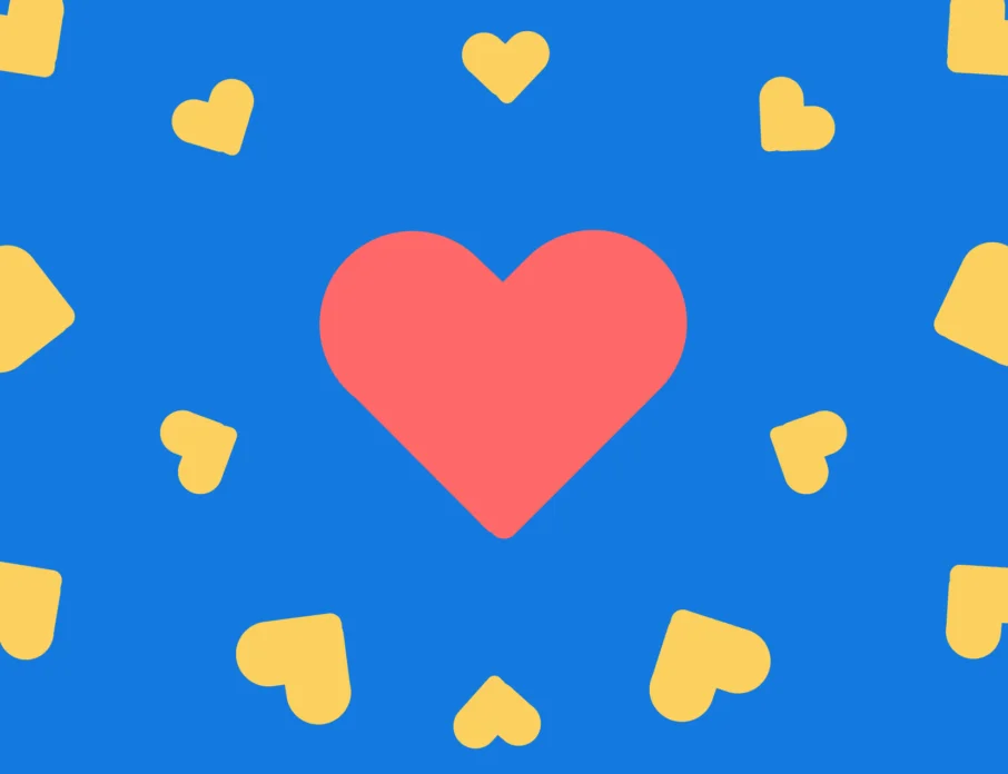 Illustration with central love heart and surrounding smaller love hearts for the about Zoosk page.