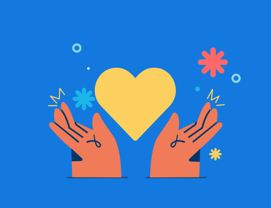 Illustration showing two hands holding up a love heart for contributor opportunities with Zoosk.