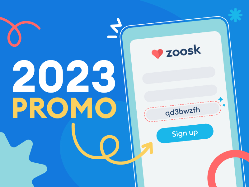 Colorful illustration highlighting the Zoosk promo code for 2023.
