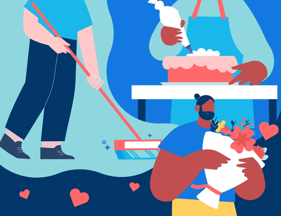 Colorful illustration demonstrating various acts of service love language examples.