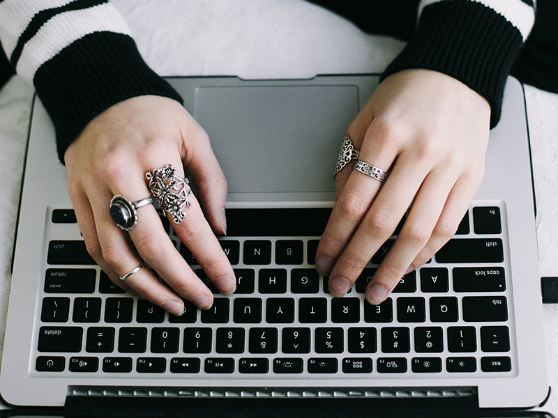 A woman stalking a guy online.