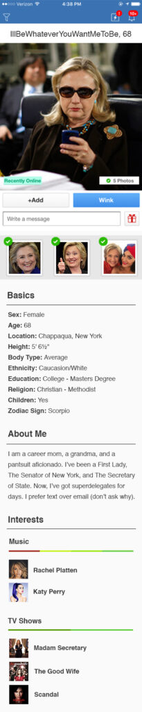 Hillary Clinton's Online Dating Profile