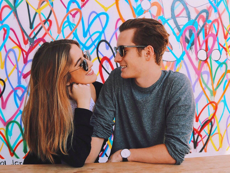 A woman flirty with a man.