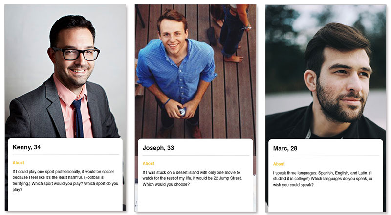 Three bumble profile examples for men looking to date.