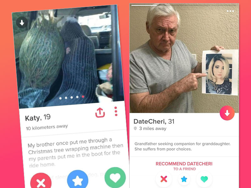 Three screenshots of funny Tinder bios.