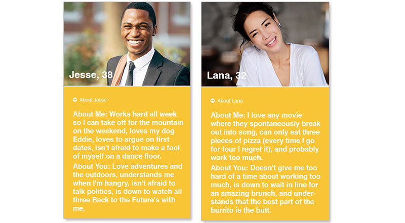 Two screenshots of some of the best bumble bios.