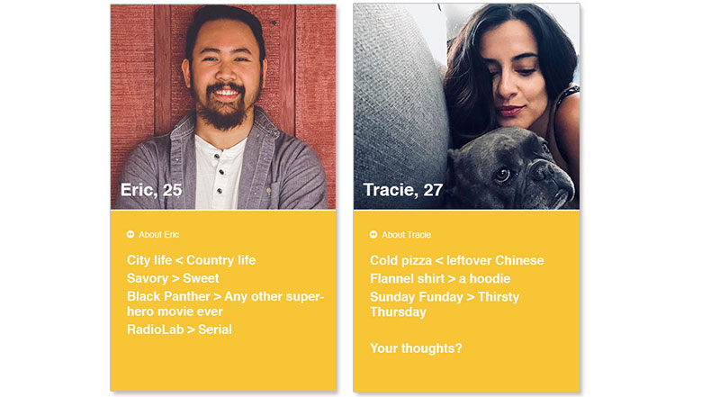 Two screenshots of some of the best bumble bios.