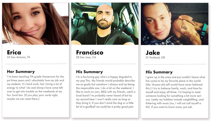 Profiles from the Match dating app.