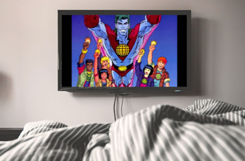 Another great winter date idea, watching cartoons in bed like this couple snuggled up together.