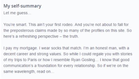 A screenshot of a funny dating profile.