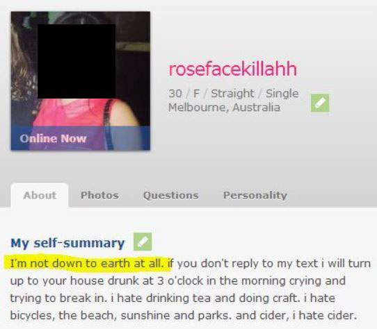 A screenshot of a funny dating profile with the description below.