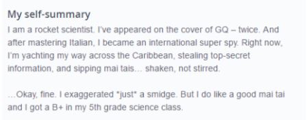 A screenshot of a funny online dating profile.