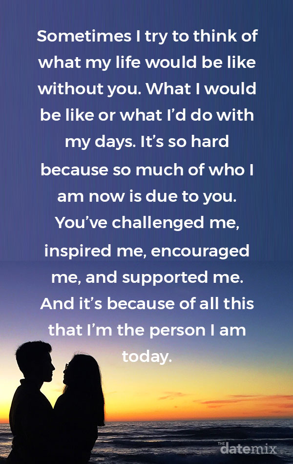A woman and a man hugging in the sunset with a romantic text