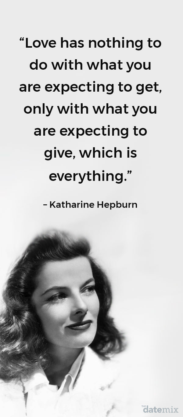 A photo of Katharine Hepburn with the true love quote below written above her head.