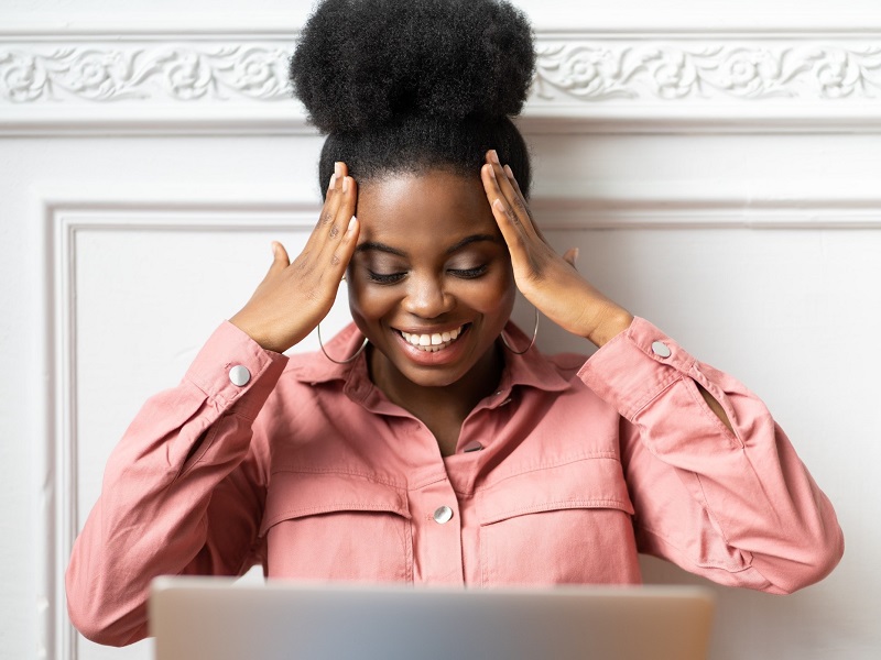 attractive woman laughing at funny questions her match asked her