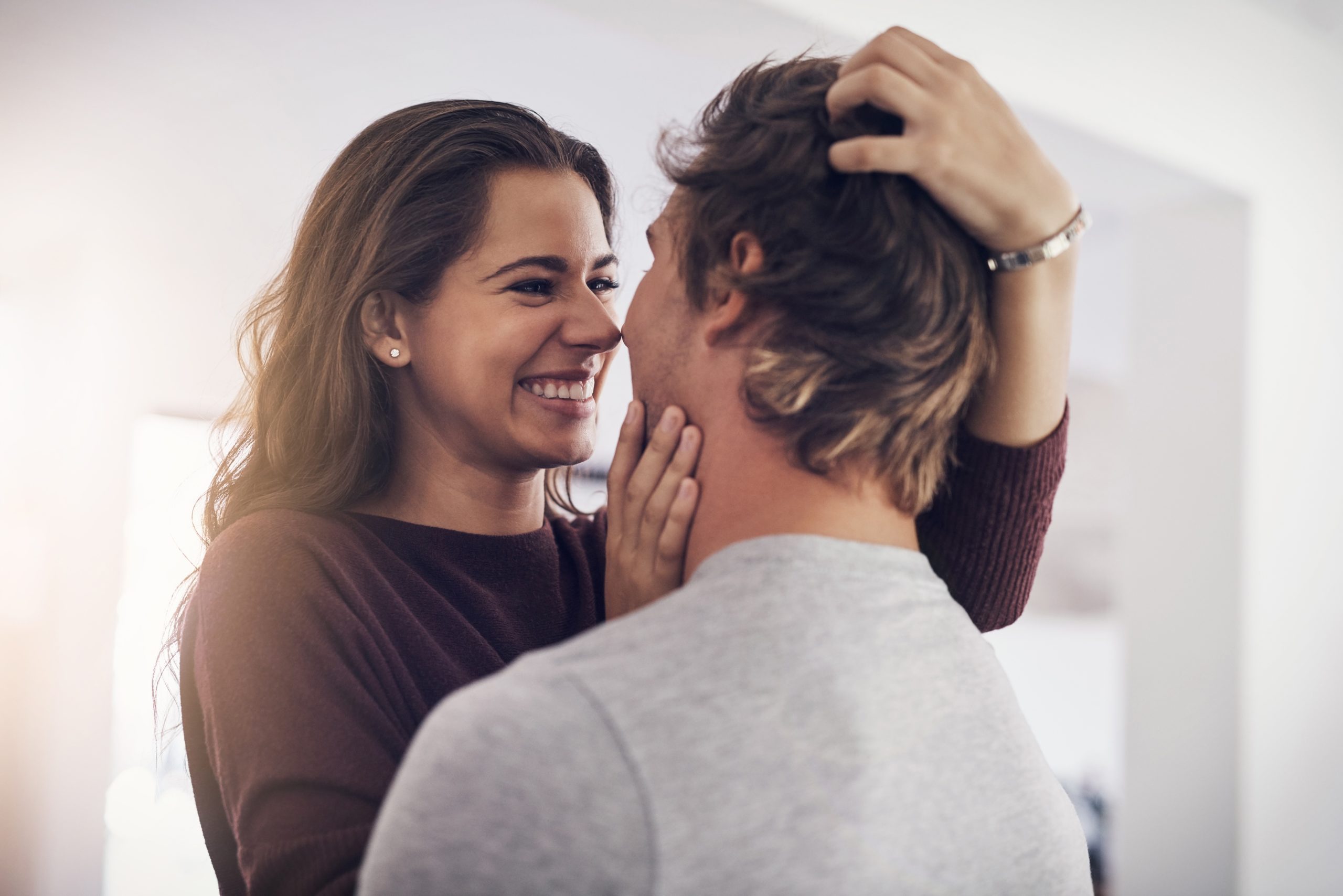 affection couple at home laughing